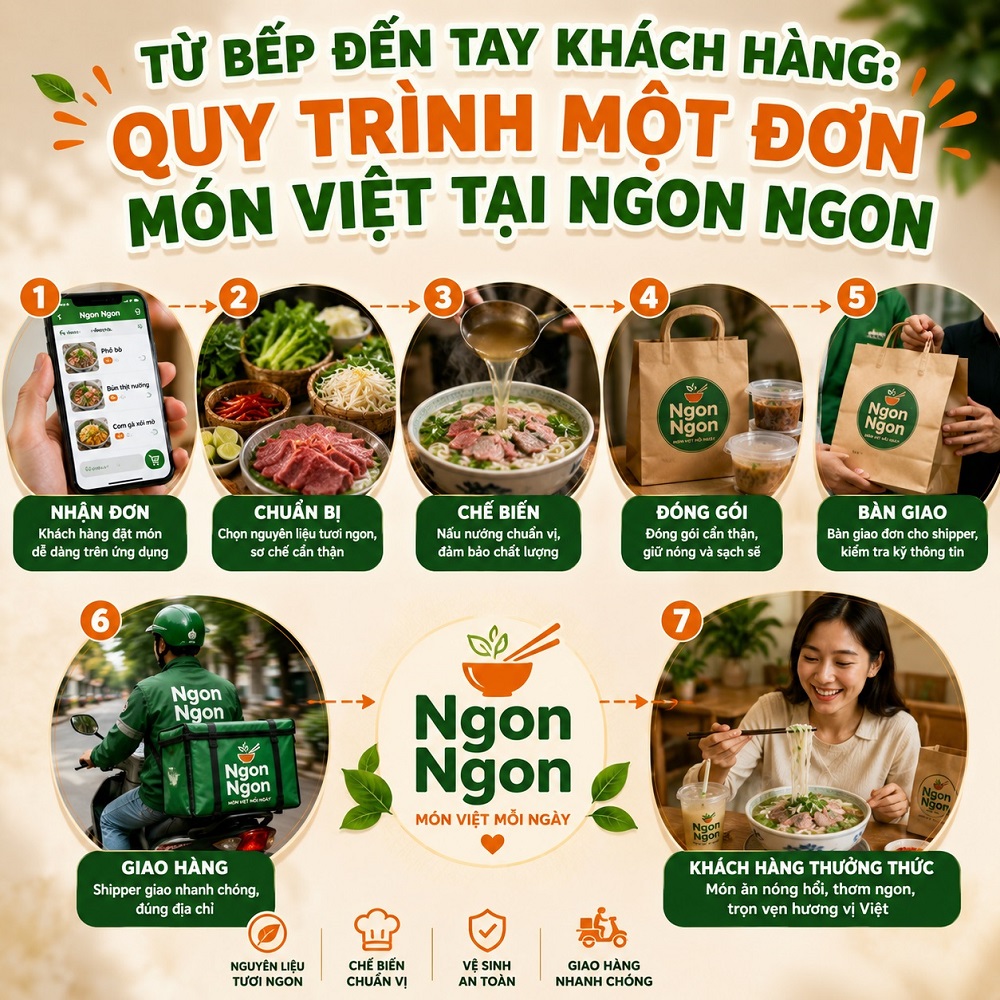 Từ Bếp Đến Tay Khách Hàng: Quy Trình Một Đơn Món Việt Tại Ngon Ngon